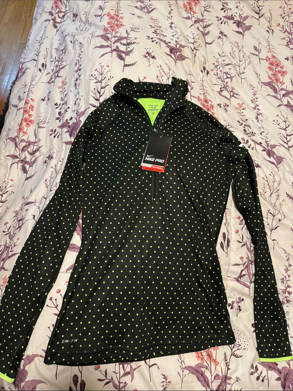 Nike Black and Neon Green Polka Dot Dri-FIT Hoodie